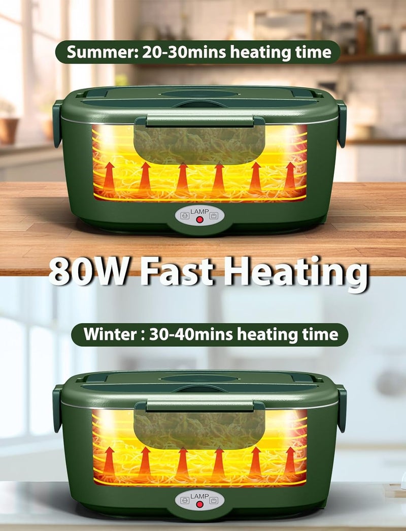 Azevix Electric Lunch Box for Adults, 80W Fast Heated Lunch Box with Dual 1.5L Stainless Steel Containers, Portable Food Warmer with Insulated Bag for Car/Office/Outdoor - Lonchera Eléctrica Portátil - Image 2